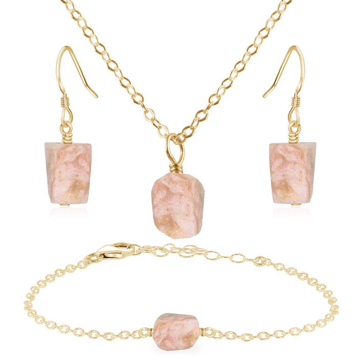 Raw Pink Peruvian Opal Crystal Jewellery Set