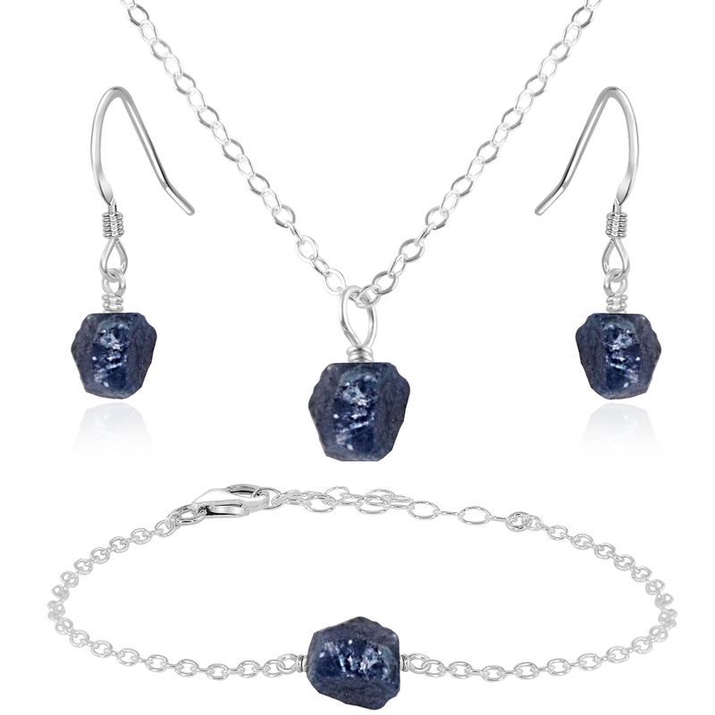 Raw Sapphire Crystal Earrings & Necklace Set
