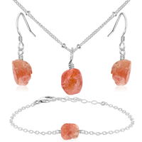 Raw Sunstone Crystal Earrings & Necklace Set