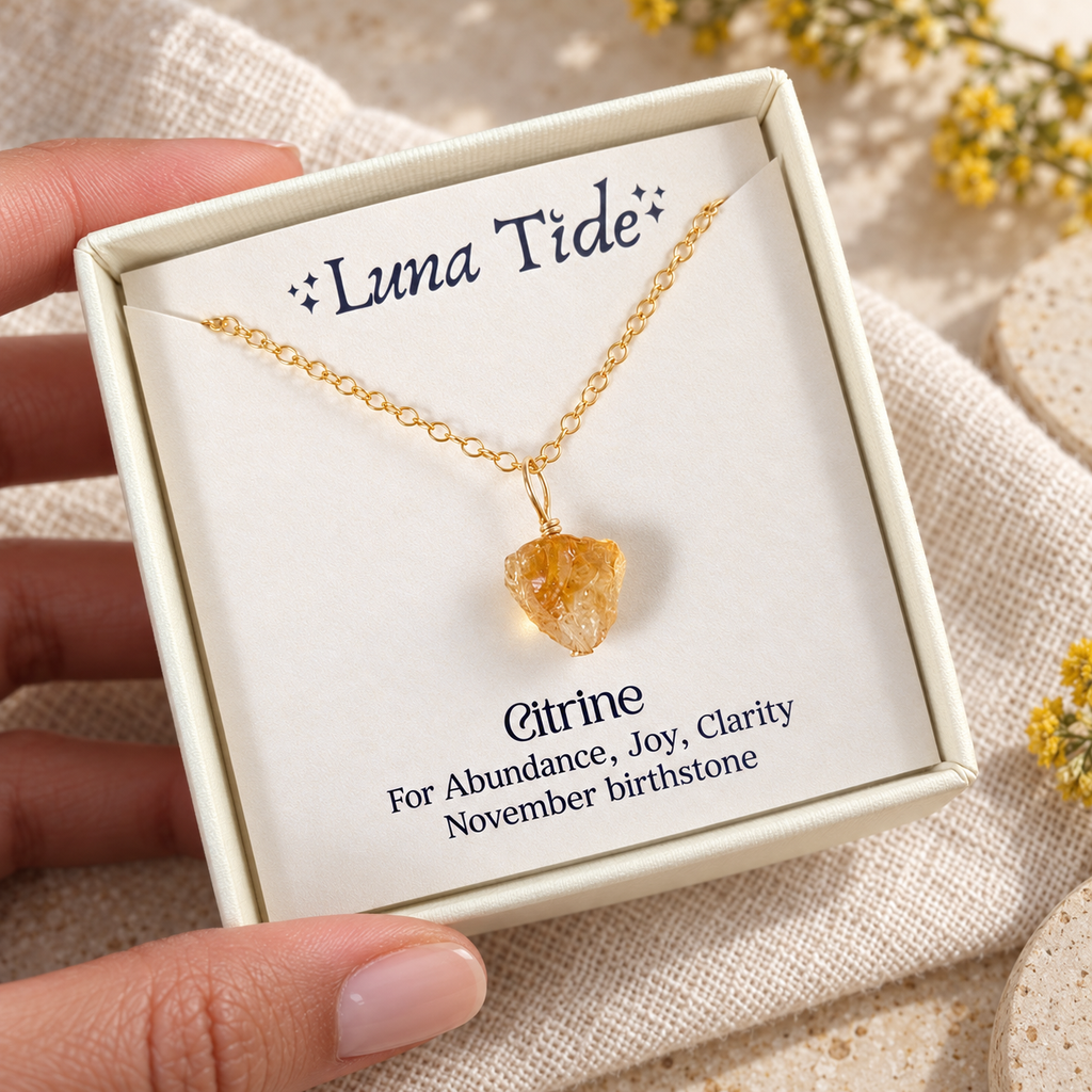Raw Citrine Natural Crystal Pendant Necklace