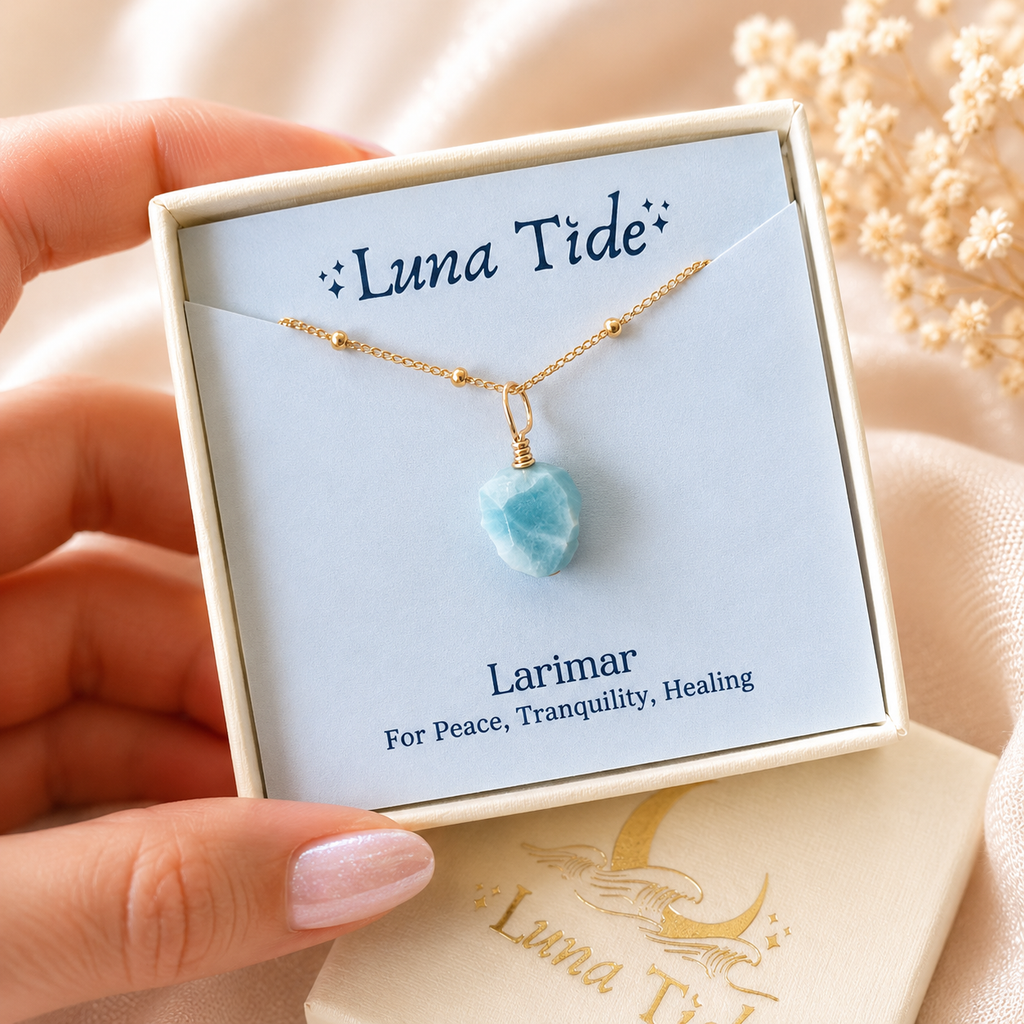Tiny Rough Larimar Gemstone Pendant Choker