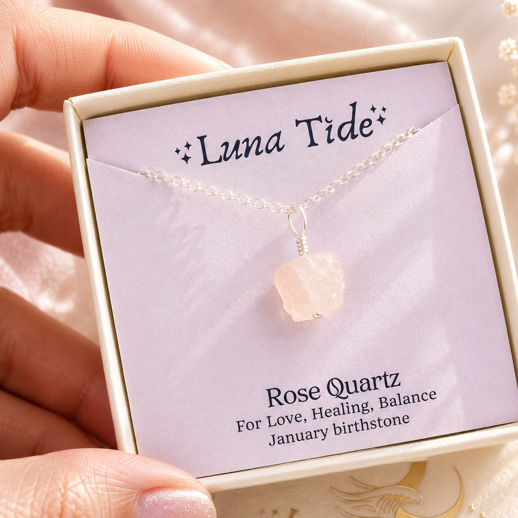 Tiny Raw Rose Quartz Pendant Necklace