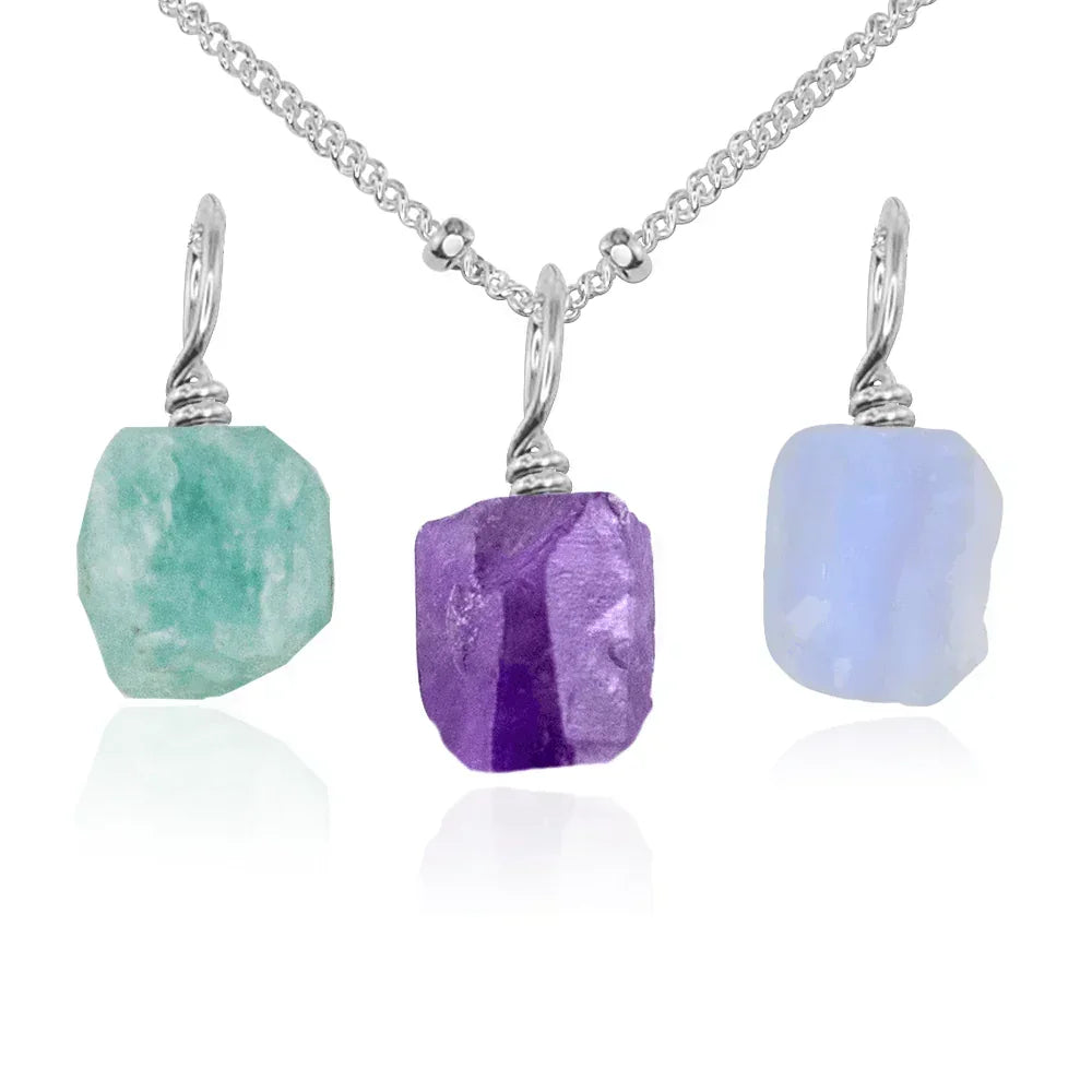 Calm & Serenity Raw Crystal Pendant Bundle - Calm & Serenity Raw Crystal Pendant Bundle - Sterling Silver / 40cm / 16" Satellite Chain - Luna Tide Handmade Crystal Jewellery