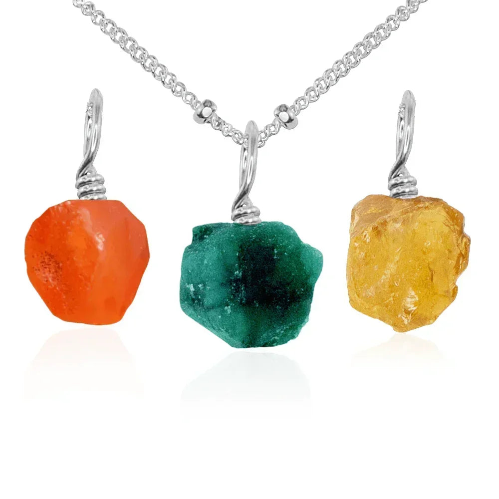 Abundance & Prosperity Raw Crystal Pendant Bundle - Abundance & Prosperity Raw Crystal Pendant Bundle - Sterling Silver / 40cm / 16" Satellite Chain - Luna Tide Handmade Crystal Jewellery