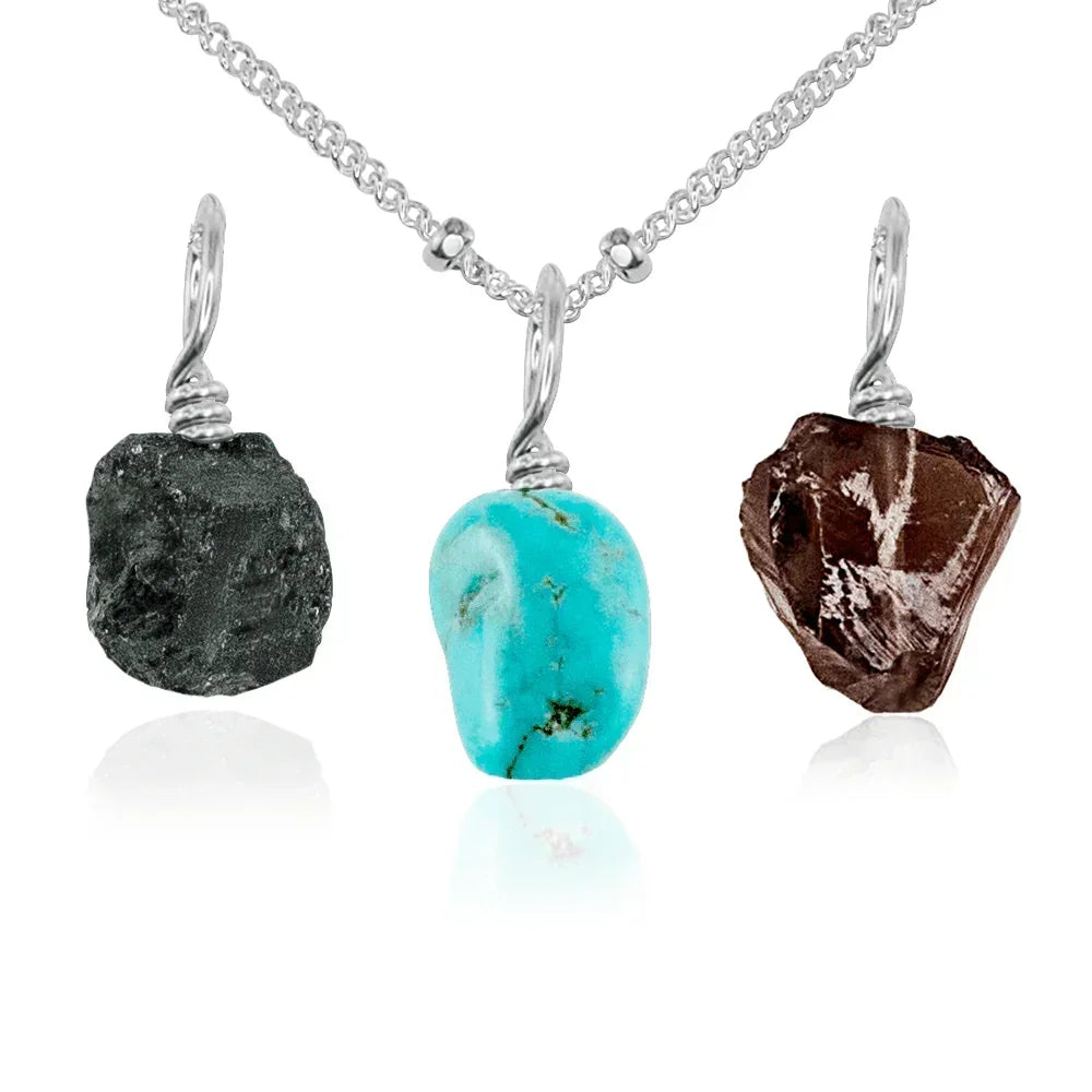 Protection & Grounding Raw Crystal Pendant Bundle - Protection & Grounding Raw Crystal Pendant Bundle - Sterling Silver / 40cm / 16" Satellite Chain - Luna Tide Handmade Crystal Jewellery