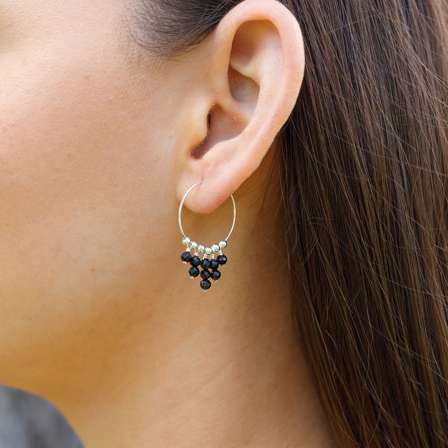 Black Tourmaline Statement Hoop Earrings