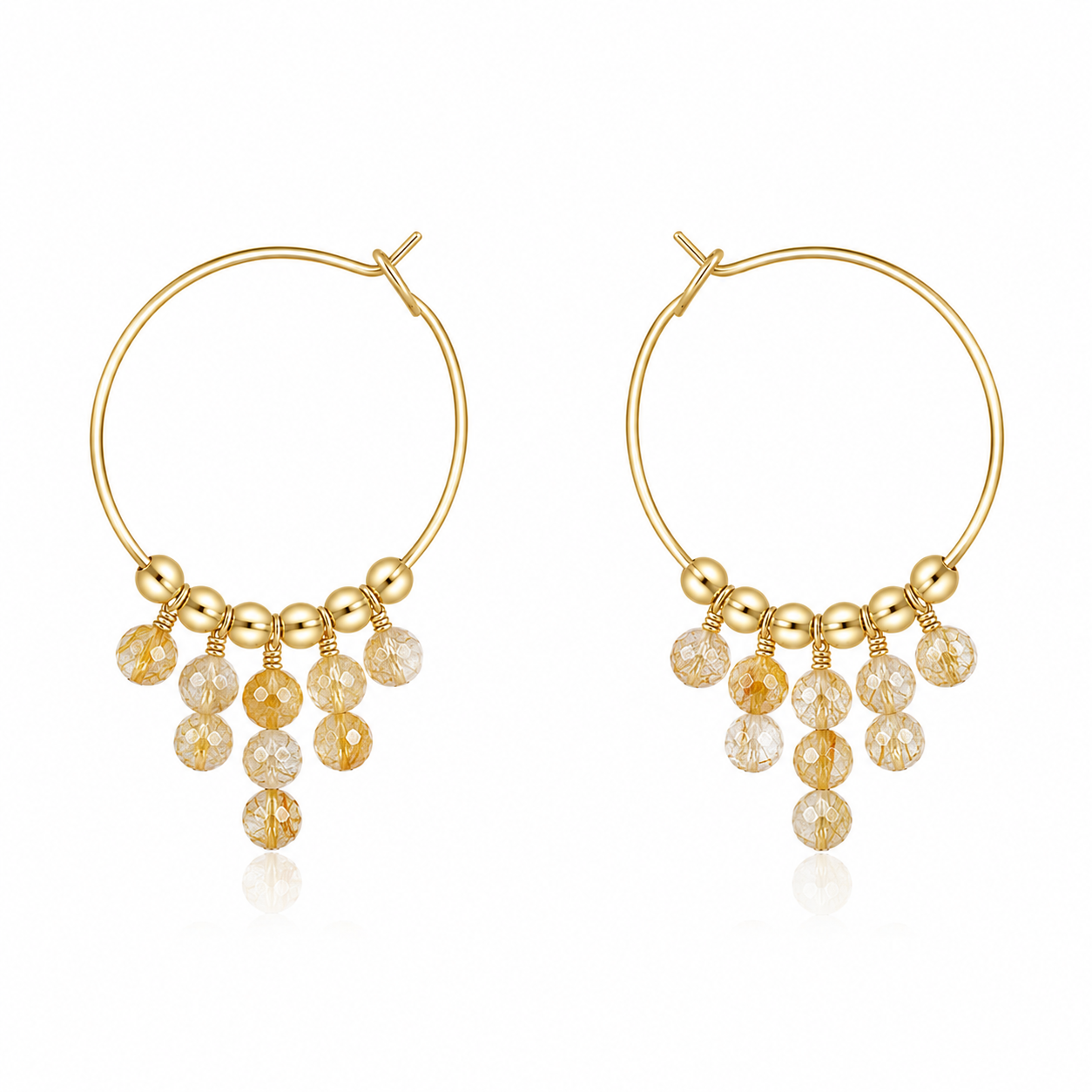 Golden Rutilated Quartz Statement Hoop Earrings