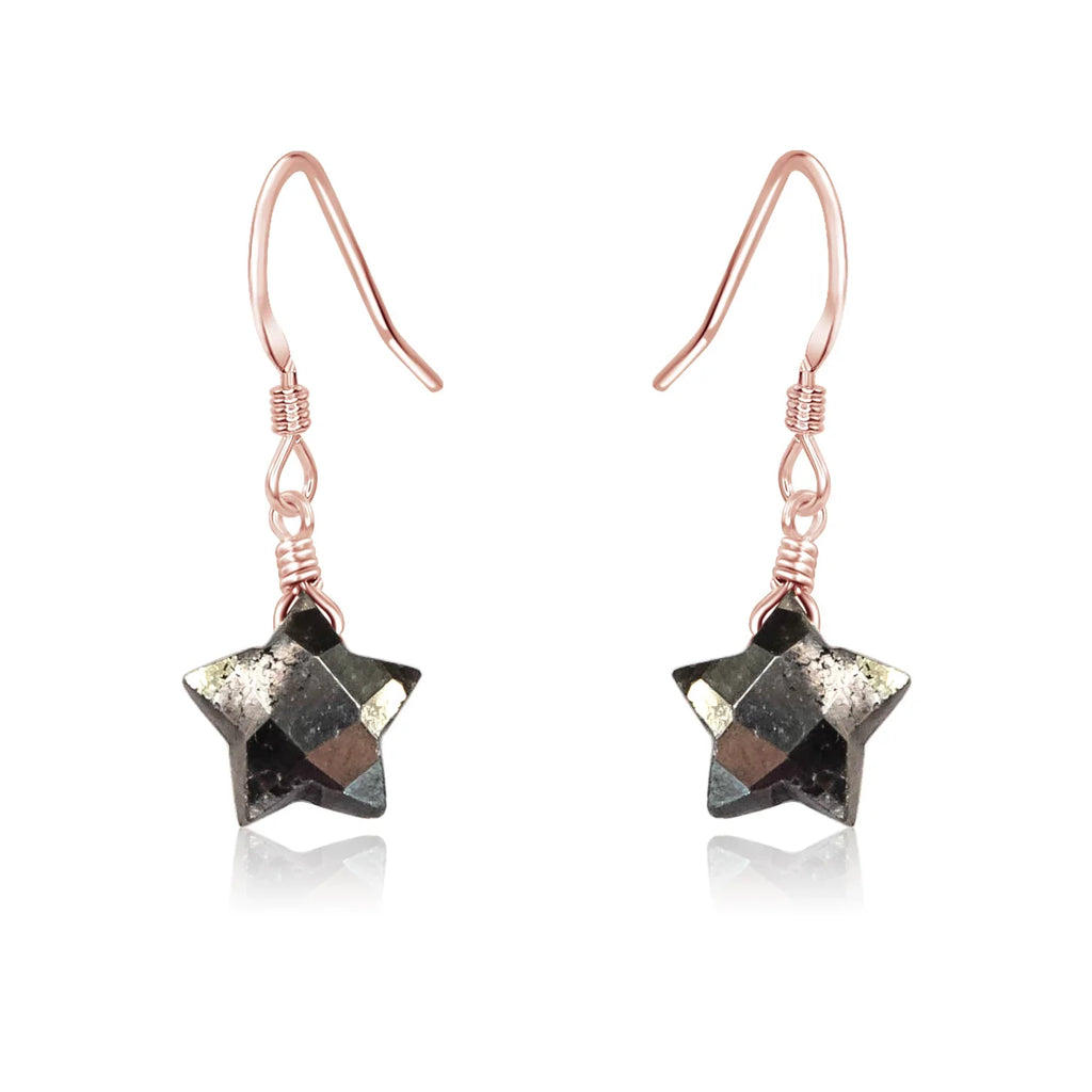Little Pyrite Crystal Star Dangle Drop Earrings