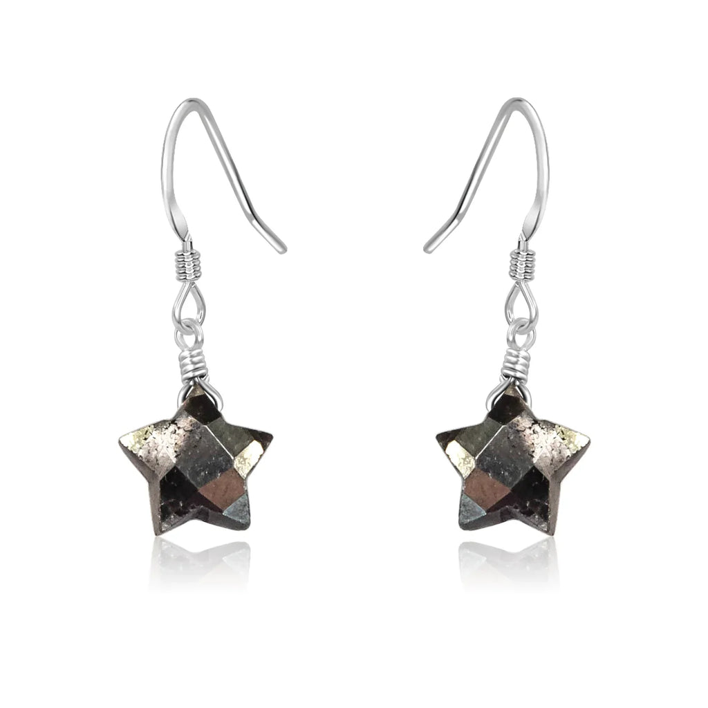 Little Pyrite Crystal Star Dangle Drop Earrings