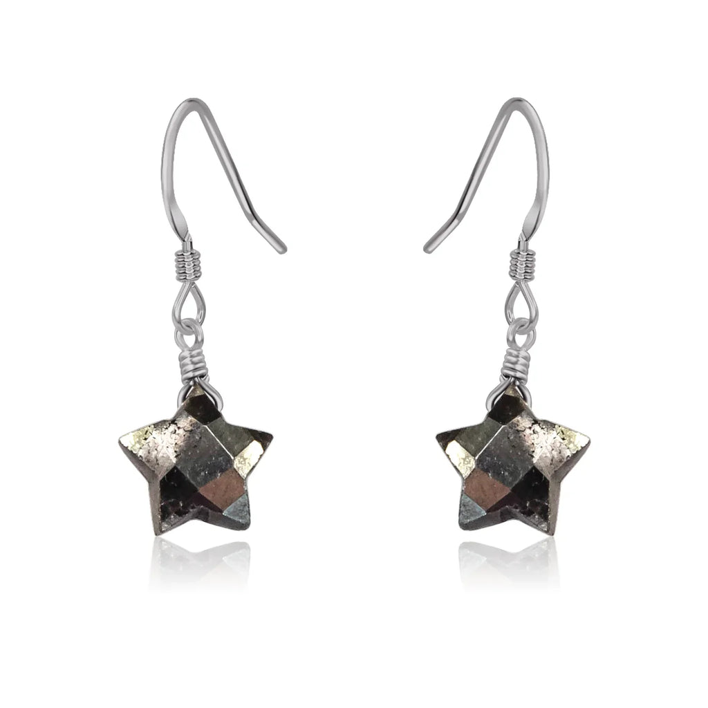 Little Pyrite Crystal Star Dangle Drop Earrings