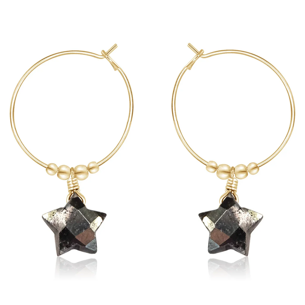 Little Pyrite Crystal Star Hoop Earrings