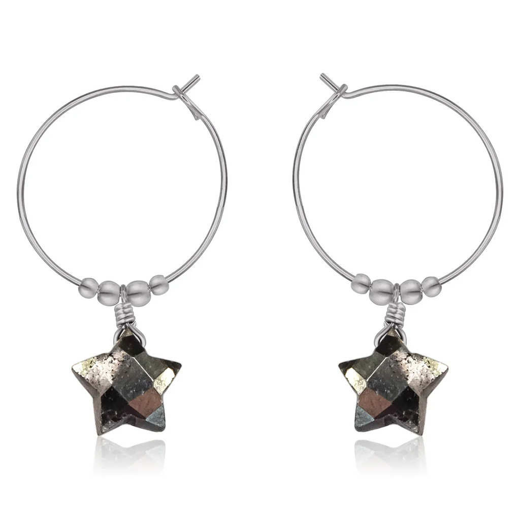 Little Pyrite Crystal Star Hoop Earrings