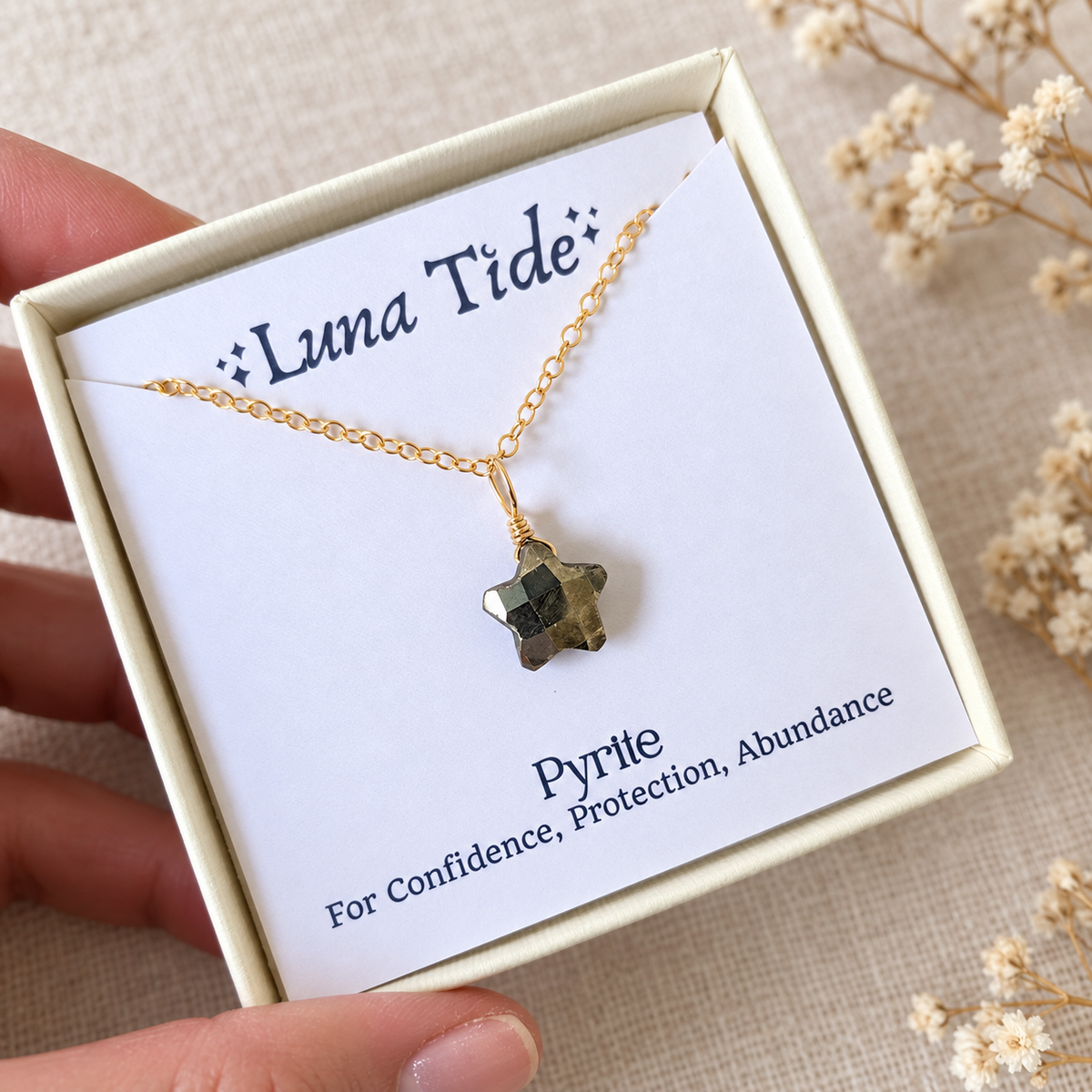 Little Pyrite Crystal Star Pendant Necklace