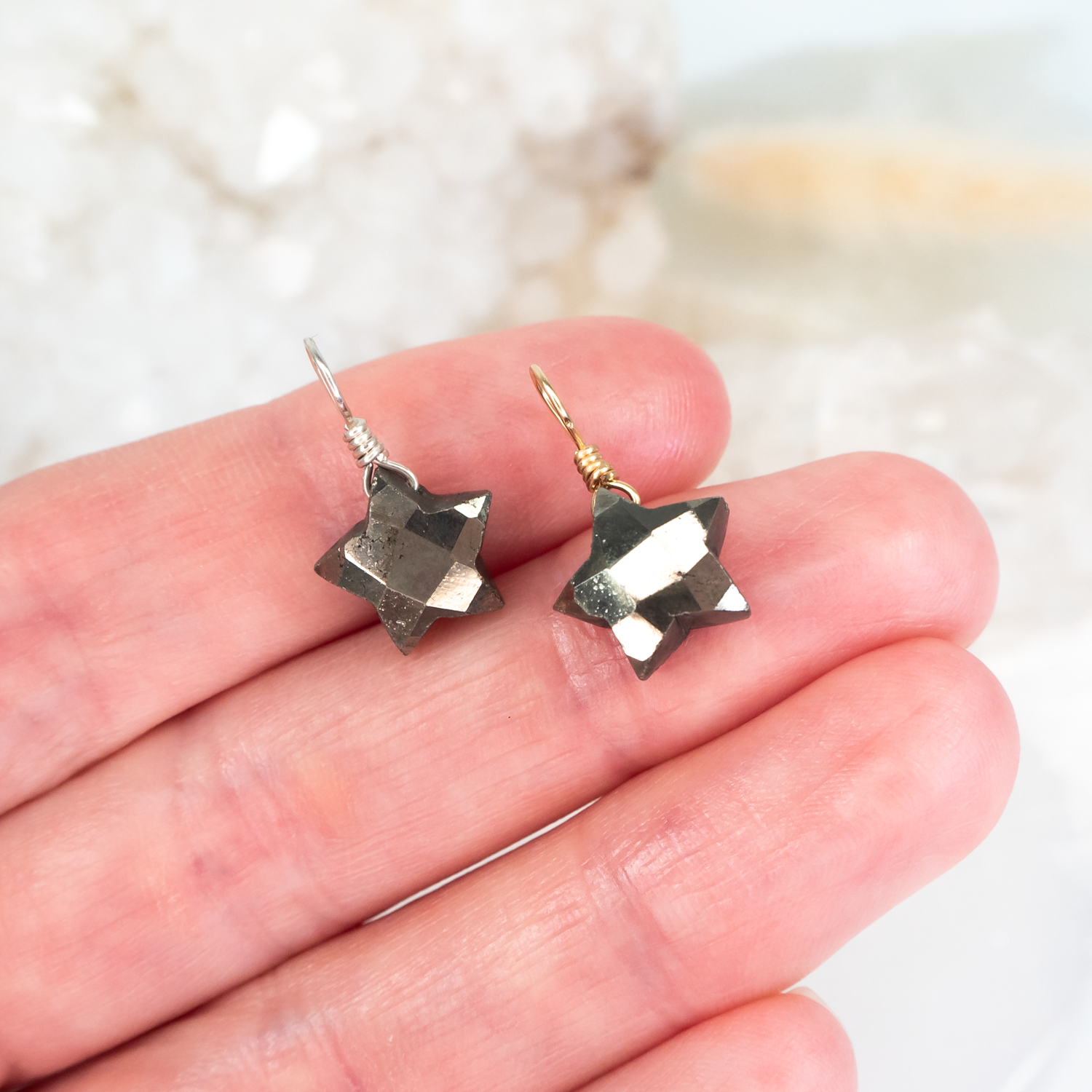 Tiny Pyrite Crystal Star Pendant