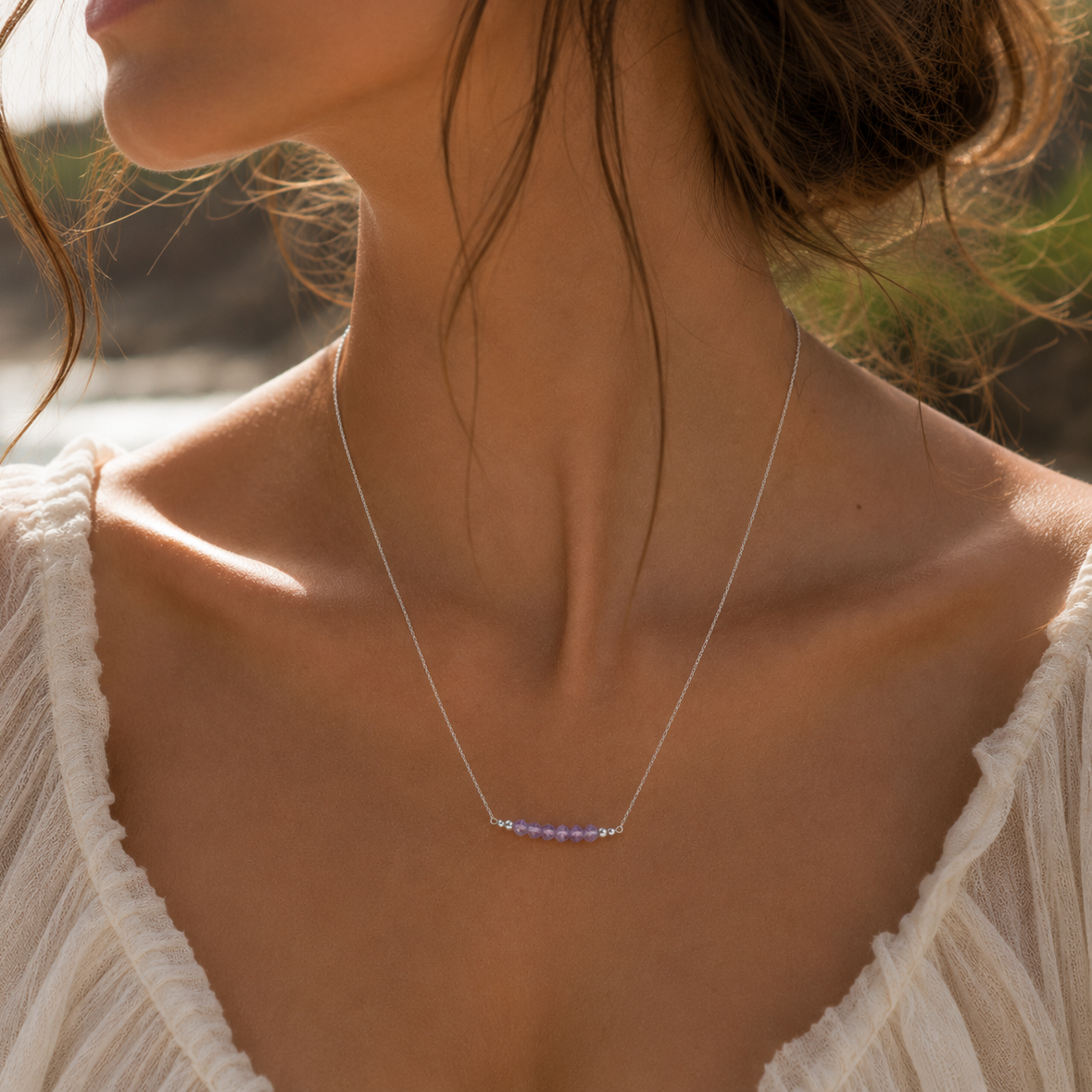 Sparkling Lavender Amethyst Faceted Bead Bar Necklace