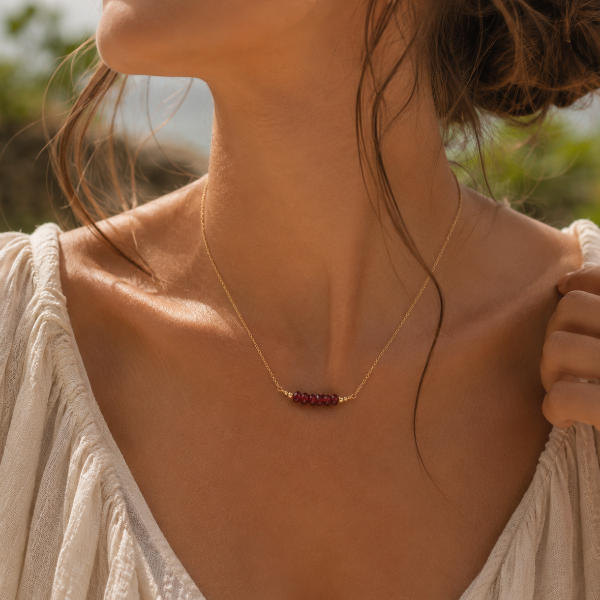 Sparkling Red Garnet Faceted Bead Bar Necklace