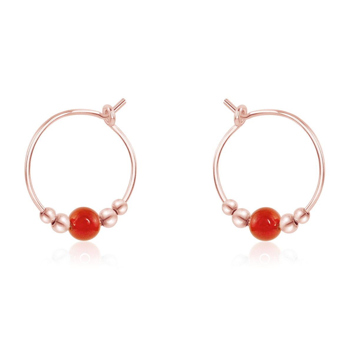 Tiny Carnelian Gemstone Bead Hoop Earrings