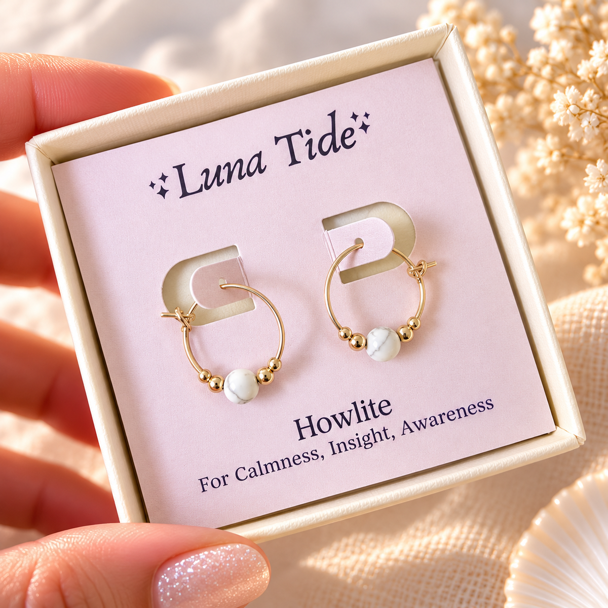 Tiny White Moonstone Gemstone Bead Hoop Earrings