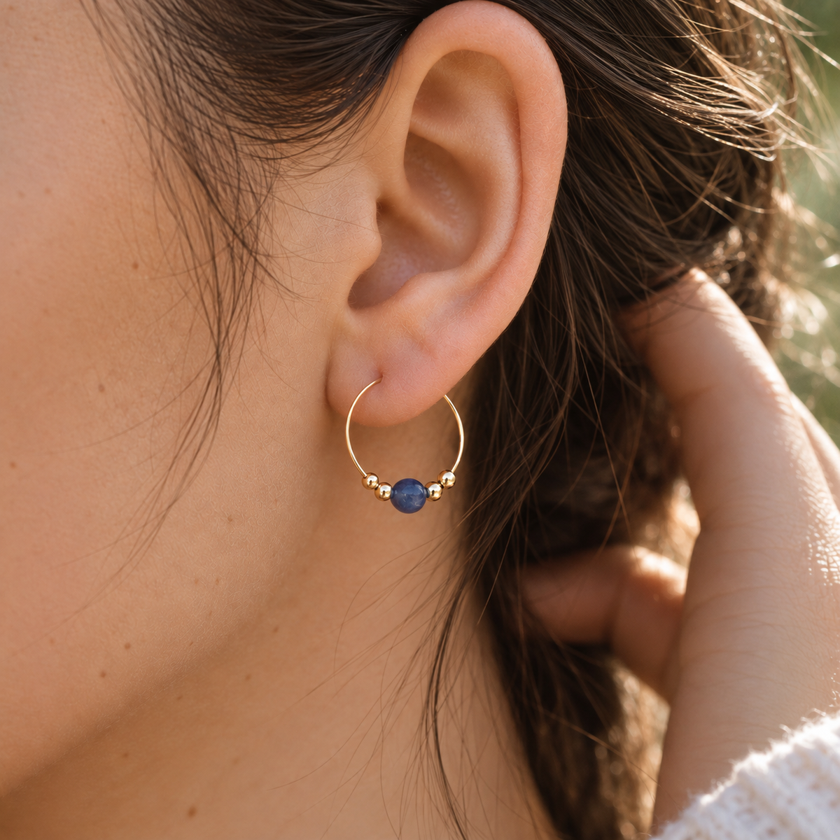Tiny Kyanite Gemstone Bead Hoop Earrings