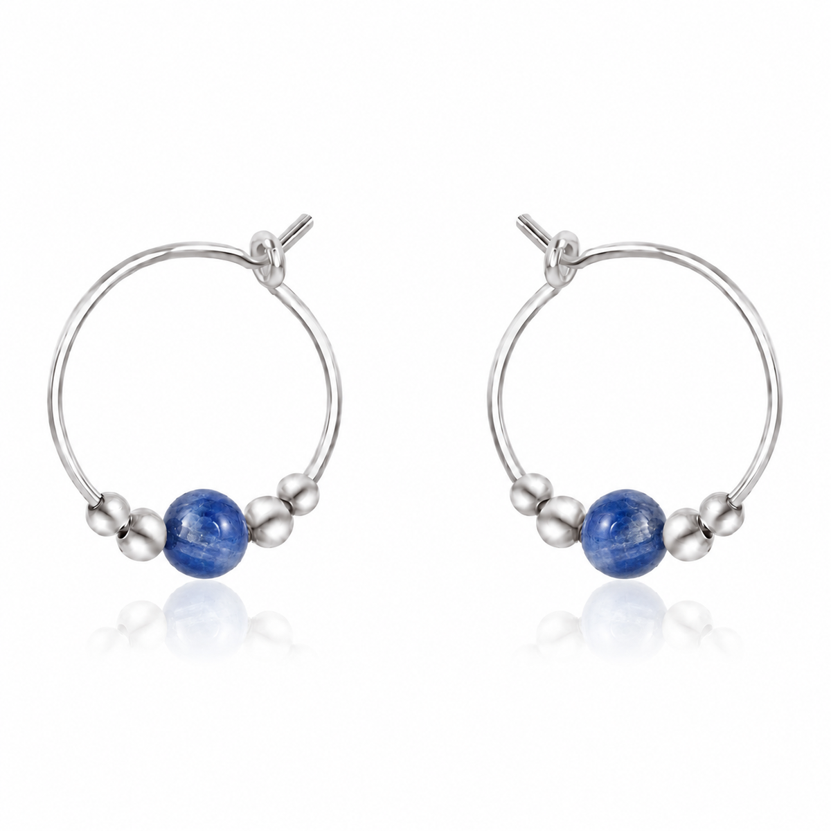 Tiny Kyanite Gemstone Bead Hoop Earrings