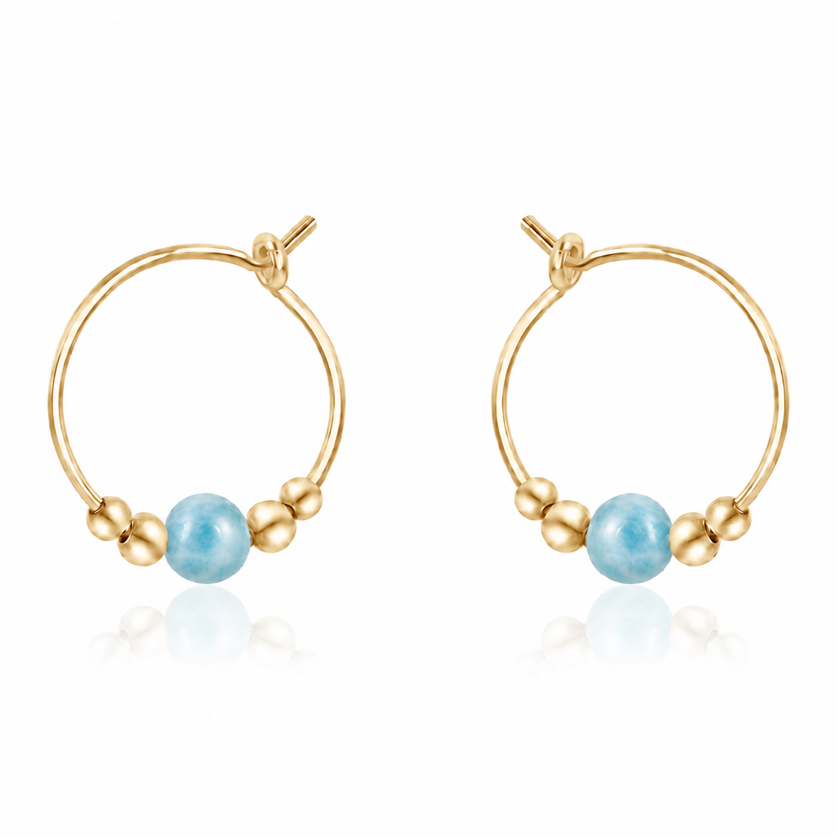 Tiny Larimar Gemstone Bead Hoop Earrings