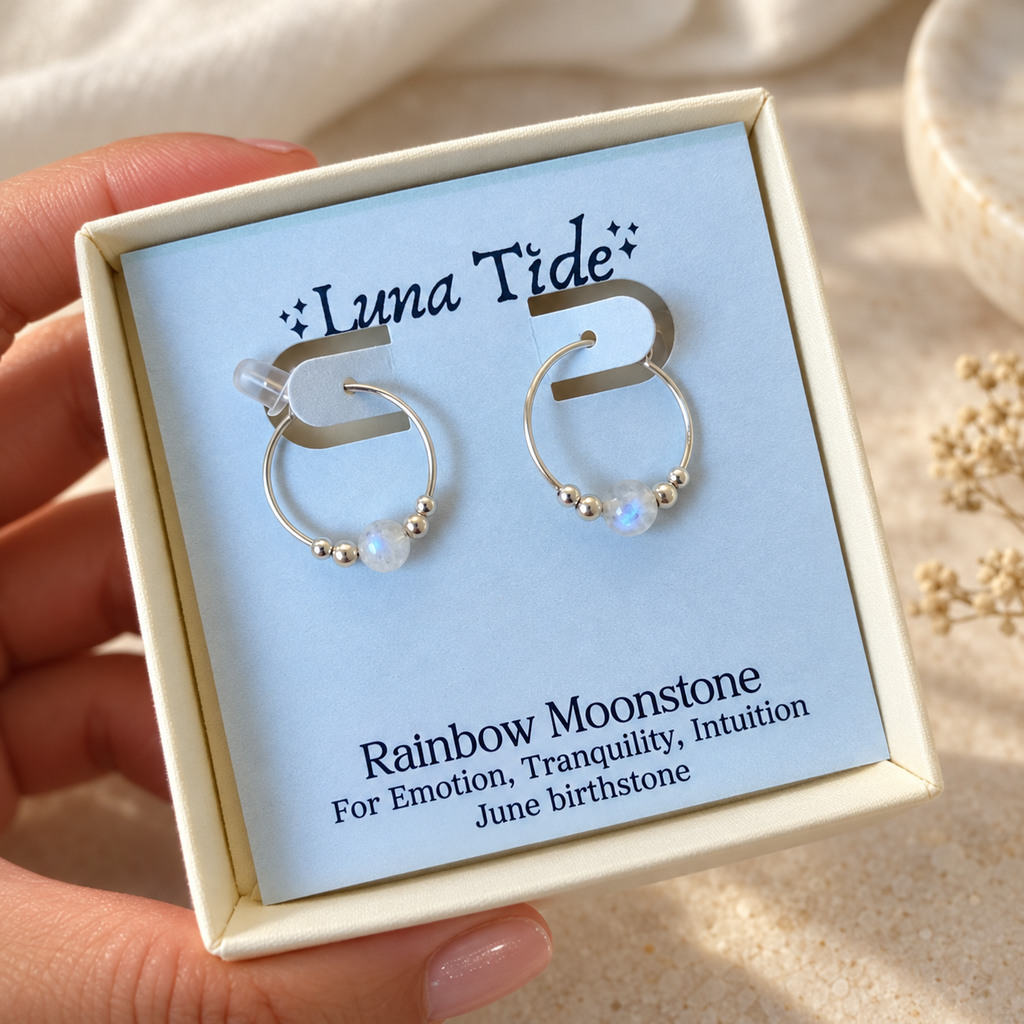 Tiny Rainbow Moonstone Bead Hoop Earrings