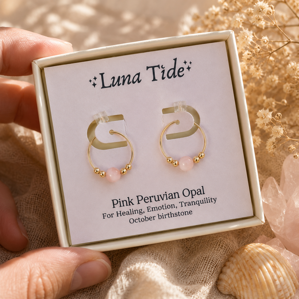 Tiny Pink Peruvian Opal Bead Hoop Earrings