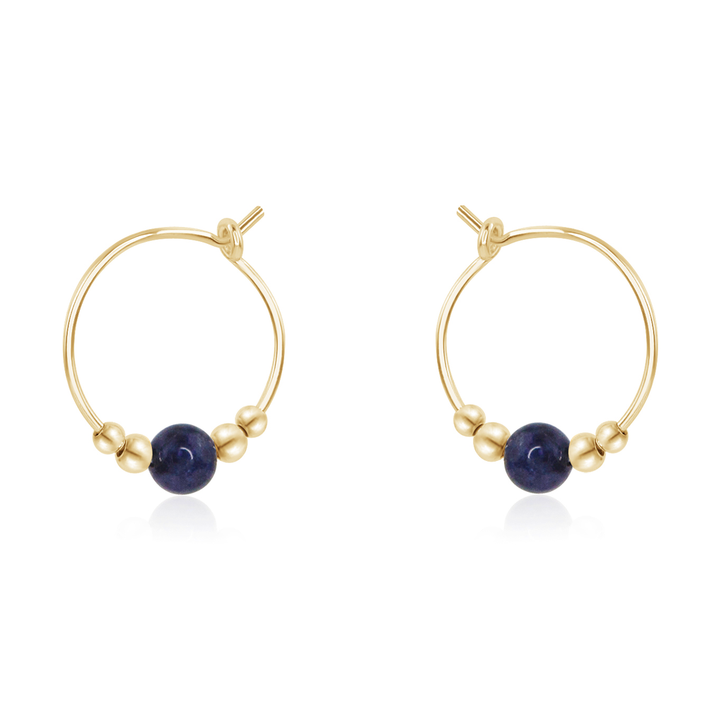 Tiny Sapphire Gemstone Bead Hoop Earrings