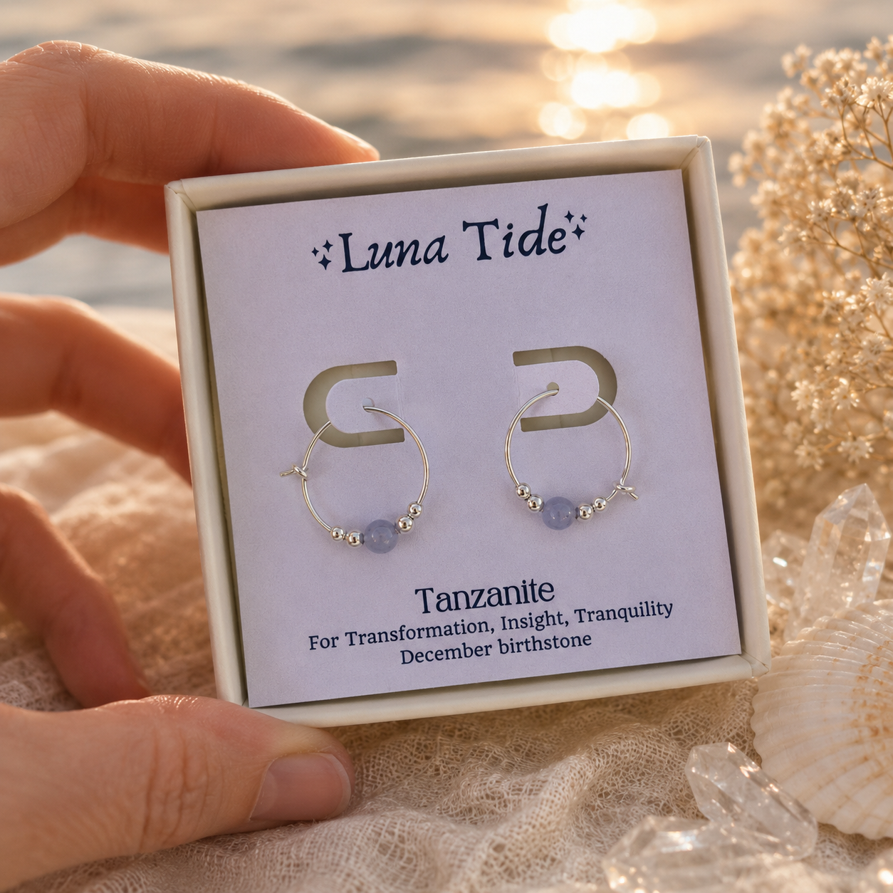 Tiny Tanzanite Gemstone Bead Hoop Earrings