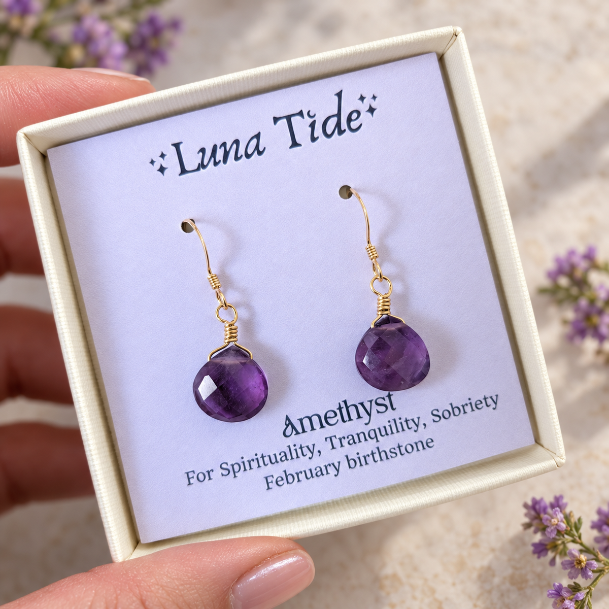 Amethyst Gemstone Teardrop Dangle Earrings