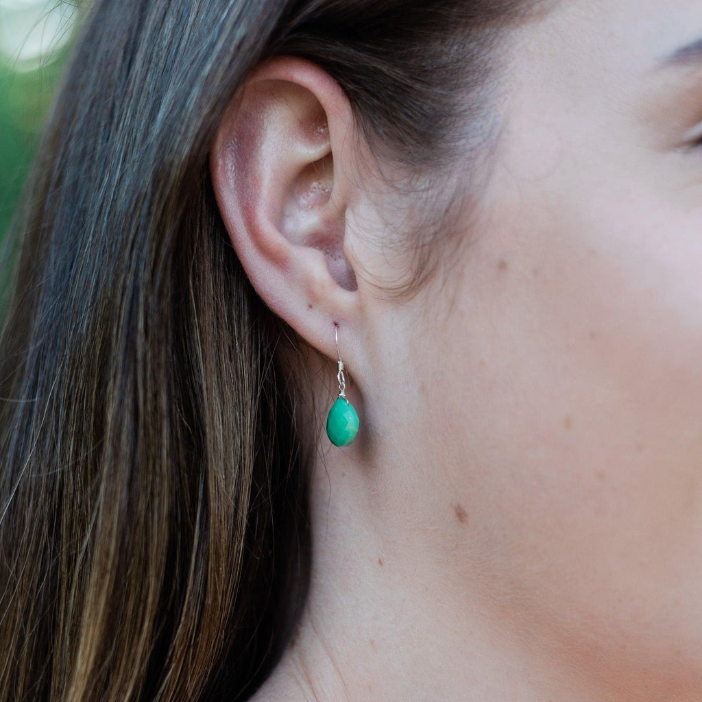 Chrysoprase Tiny Teardrop Earrings & Necklace Set - Chrysoprase Tiny Teardrop Earrings & Necklace Set - Sterling Silver / Cable - Luna Tide Handmade Crystal Jewellery