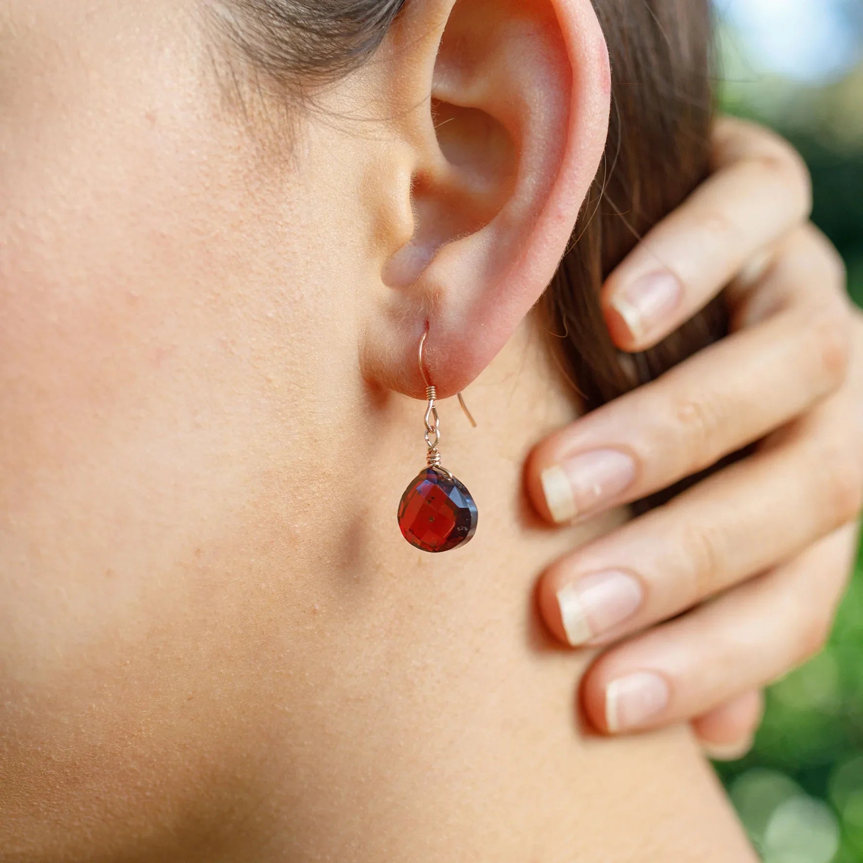 Garnet Gemstone Teardrop Dangle Earrings