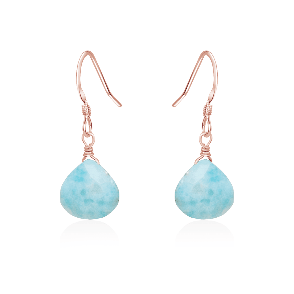 Larimar Gemstone Teardrop Dangle Earrings - Larimar Gemstone Teardrop Dangle Earrings - 14k Rose Gold Fill - Luna Tide Handmade Crystal Jewellery