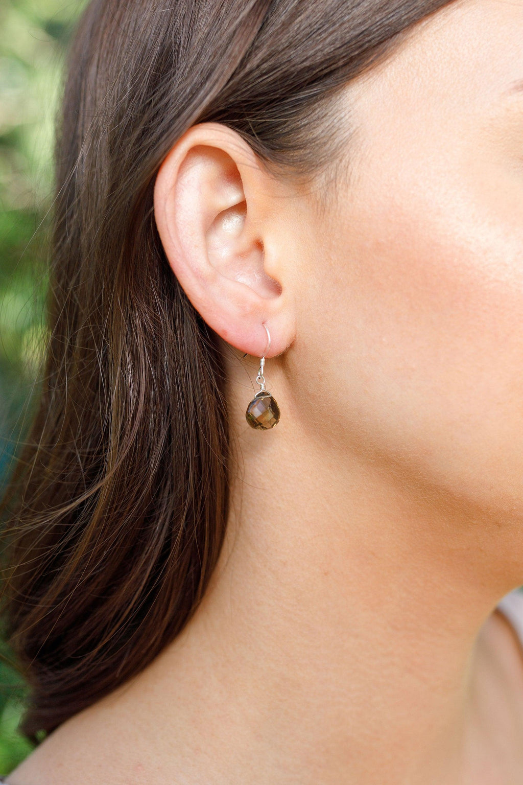 Smoky Quartz Tiny Teardrop Earrings & Necklace Set - Smoky Quartz Tiny Teardrop Earrings & Necklace Set - Sterling Silver / Cable - Luna Tide Handmade Crystal Jewellery