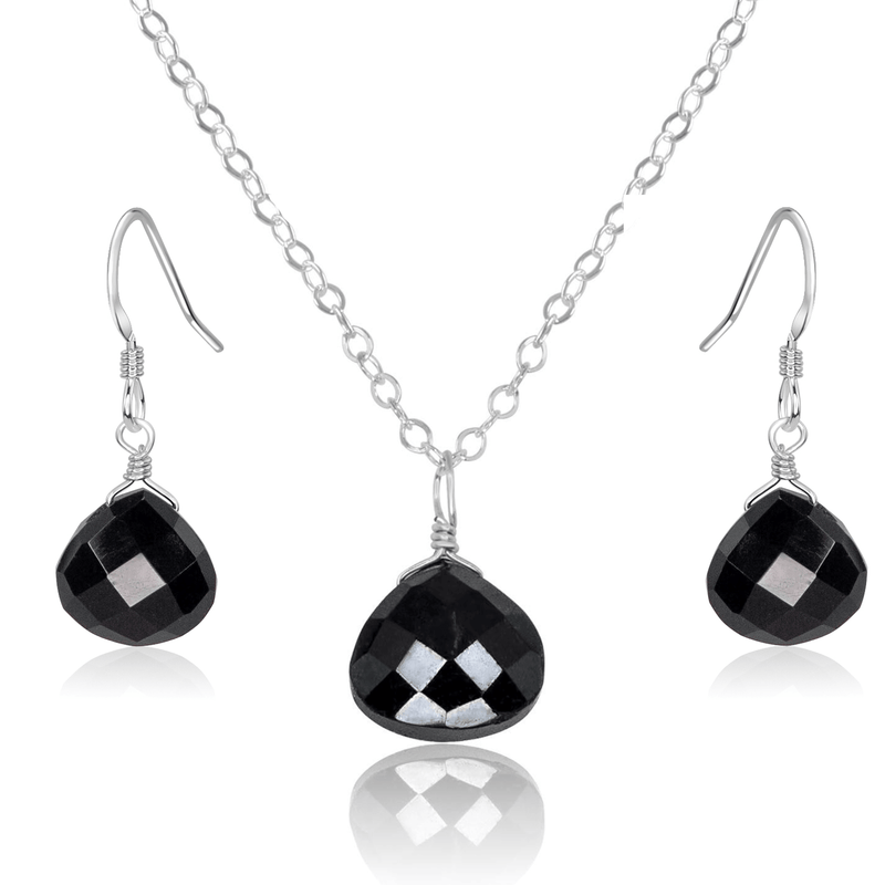 Black Onyx Tiny Teardrop Earrings & Necklace Set