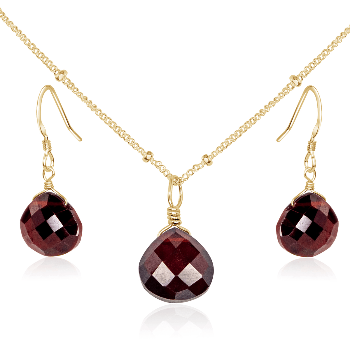 Garnet Tiny Teardrop Earrings & Necklace Set