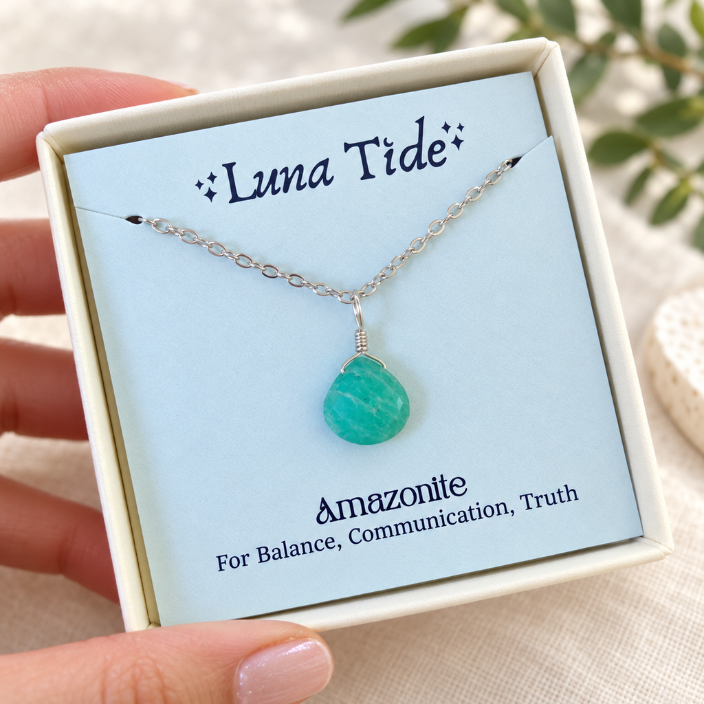 Tiny Amazonite Teardrop Crystal Pendant Necklace