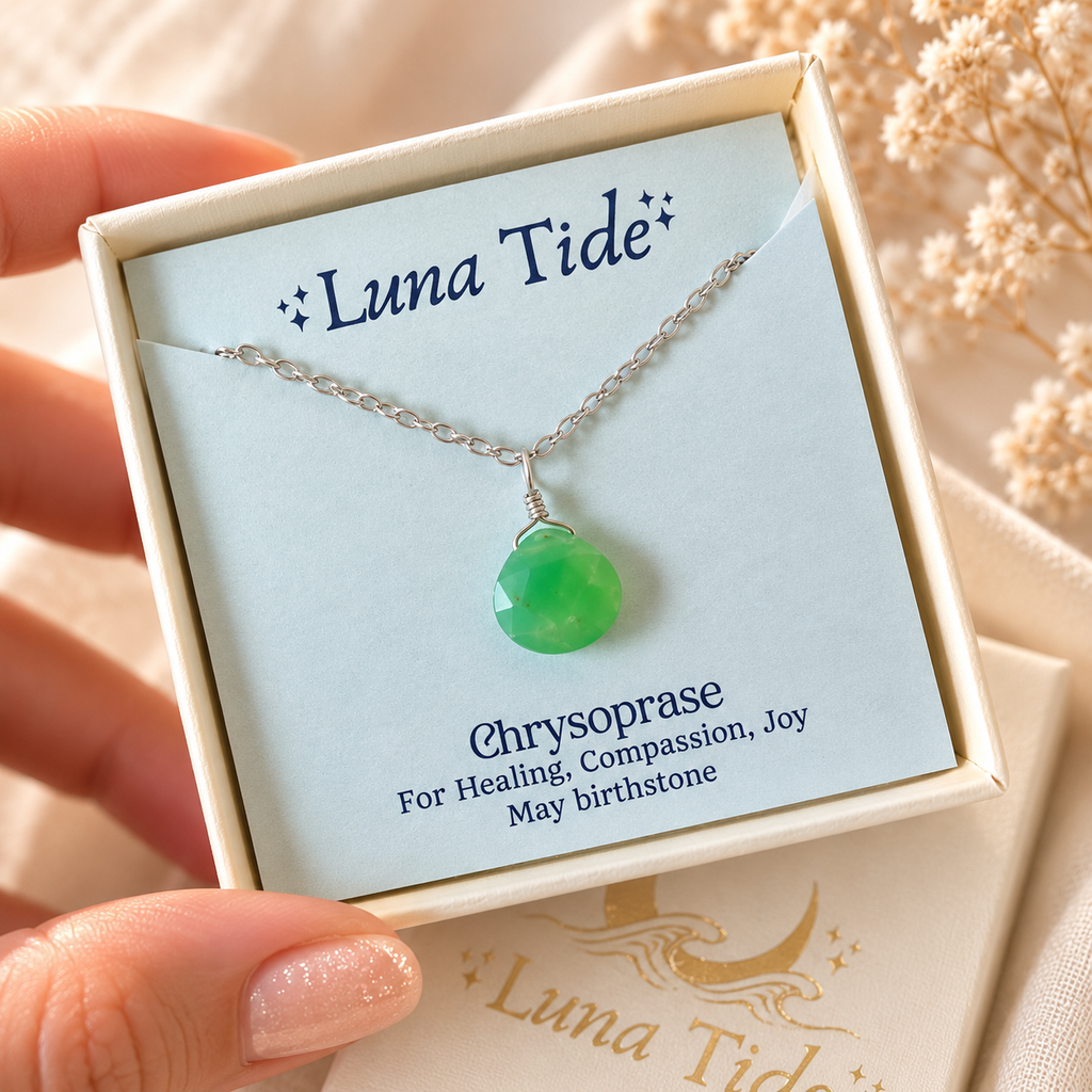 Tiny Chrysoprase Teardrop Crystal Pendant Necklace