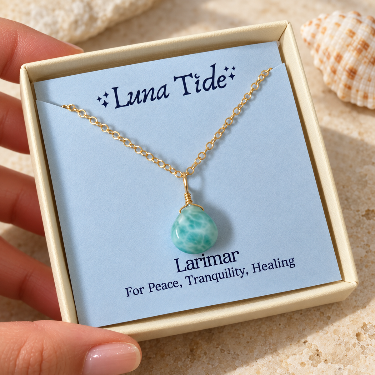 Tiny Larimar Teardrop Crystal Pendant Necklace
