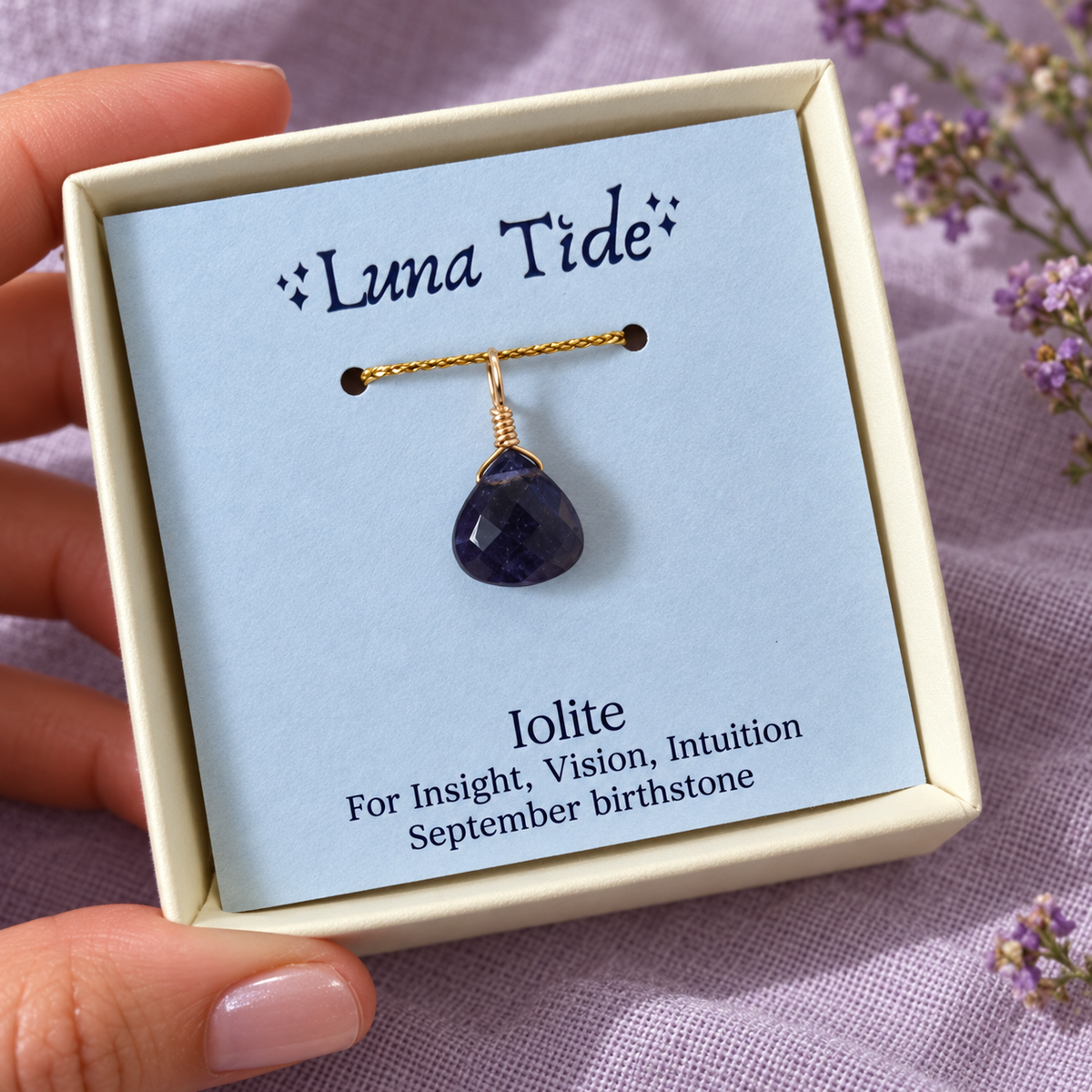 Tiny Iolite Teardrop Gemstone Pendant