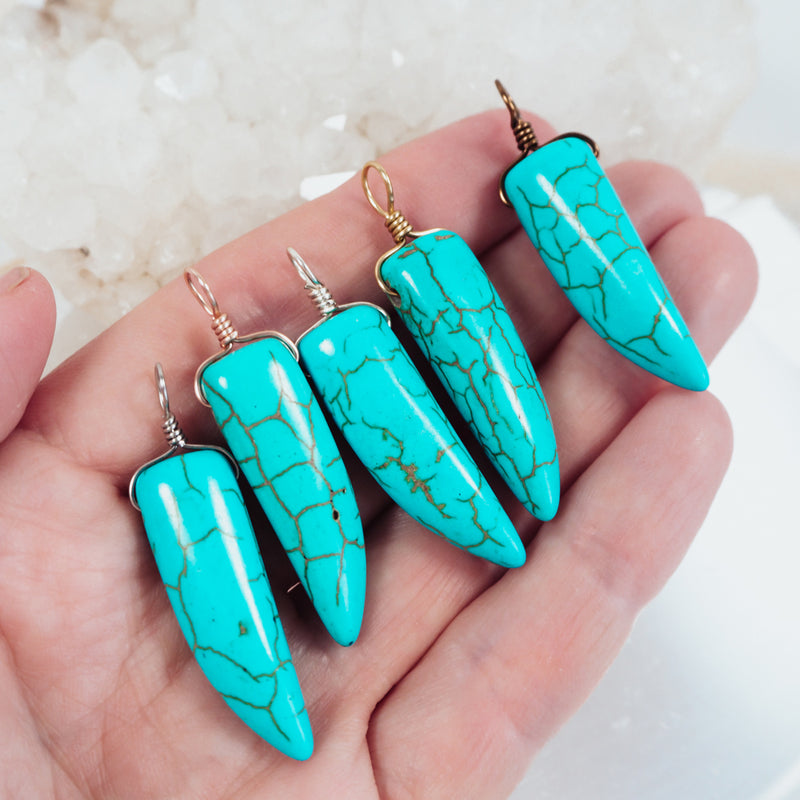 Dyed Turquoise Howlite Tusk Point Pendant