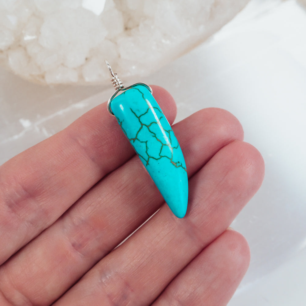 Dyed Turquoise Howlite Tusk Point Pendant