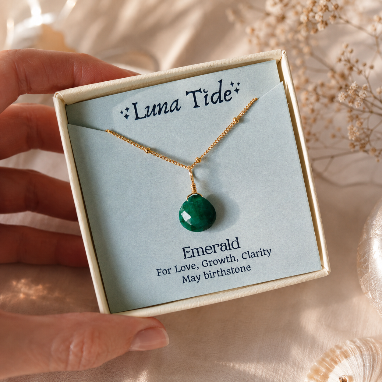 Tiny Emerald Teardrop Crystal Pendant Necklace