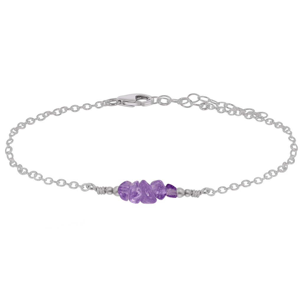 Amethyst Chip Bead Bar Anklet - Amethyst Chip Bead Bar Anklet - Stainless Steel - Luna Tide Handmade Crystal Jewellery