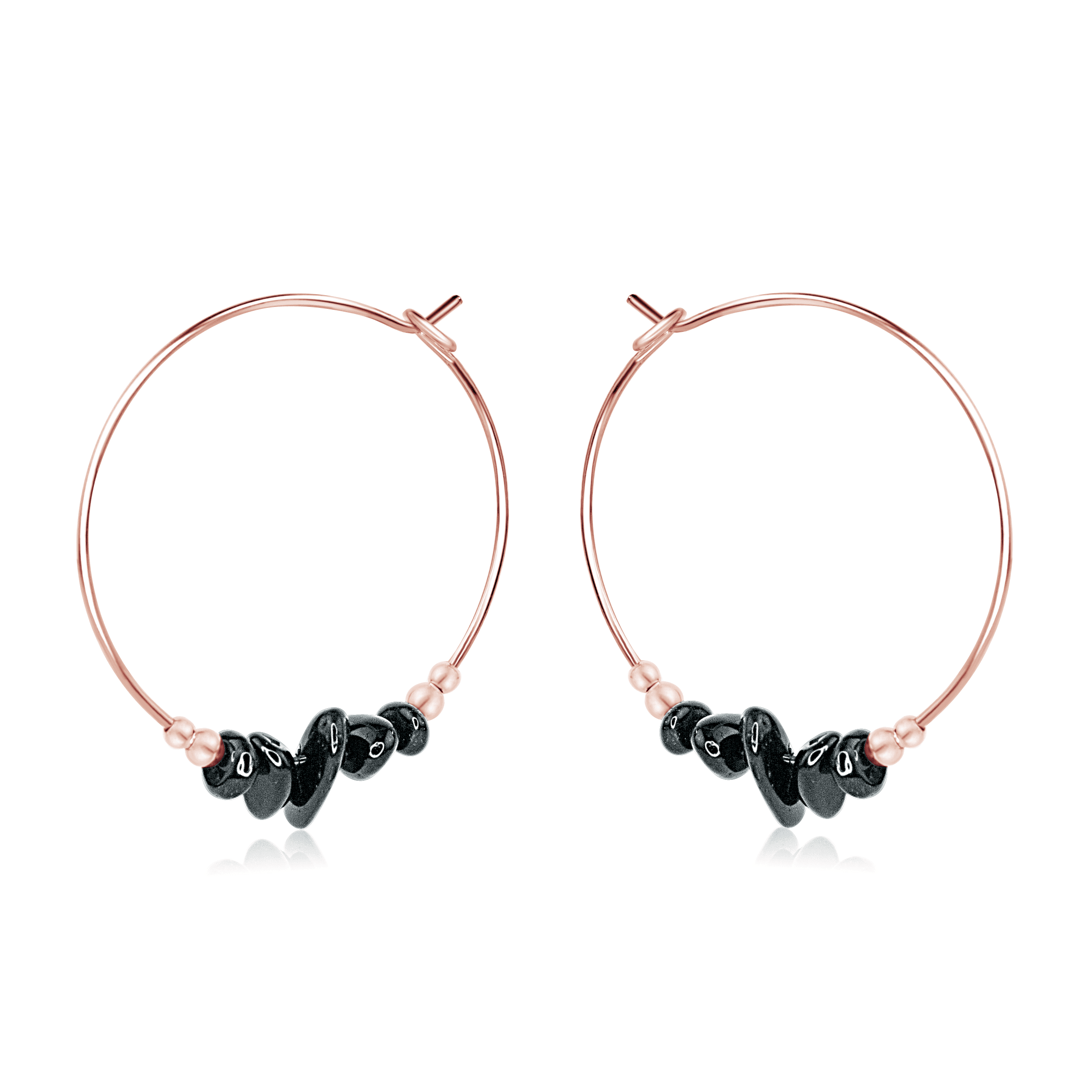 Black Tourmaline Crystal Chip Large Hoop Earrings - Black Tourmaline Crystal Chip Large Hoop Earrings - 14k Rose Gold Fill - Luna Tide Handmade Crystal Jewellery