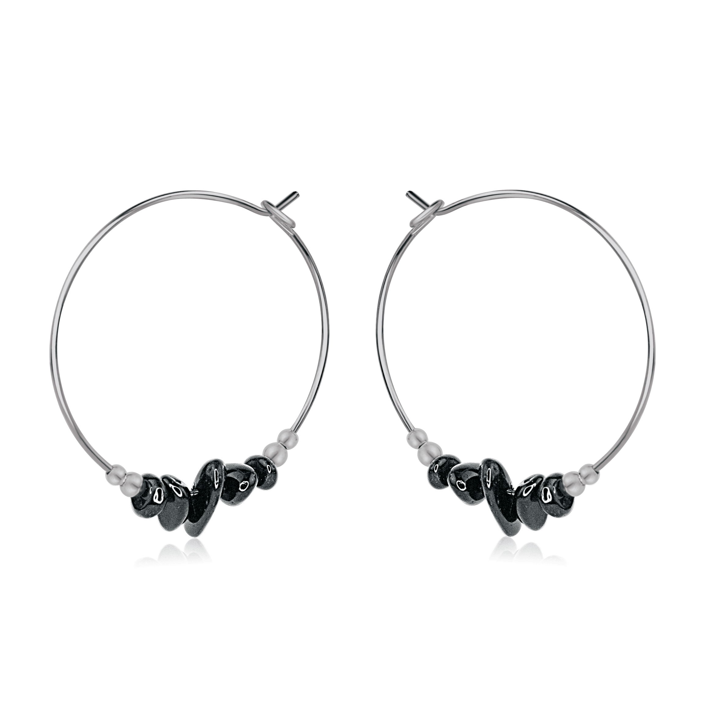 Black Tourmaline Crystal Chip Large Hoop Earrings - Black Tourmaline Crystal Chip Large Hoop Earrings - Stainless Steel - Luna Tide Handmade Crystal Jewellery
