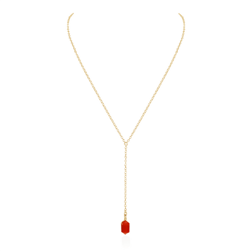 Carnelian Double Terminated Mini Crystal Point Lariat Necklace - Carnelian Double Terminated Mini Crystal Point Lariat Necklace - 14k Gold Fill - Luna Tide Handmade Crystal Jewellery