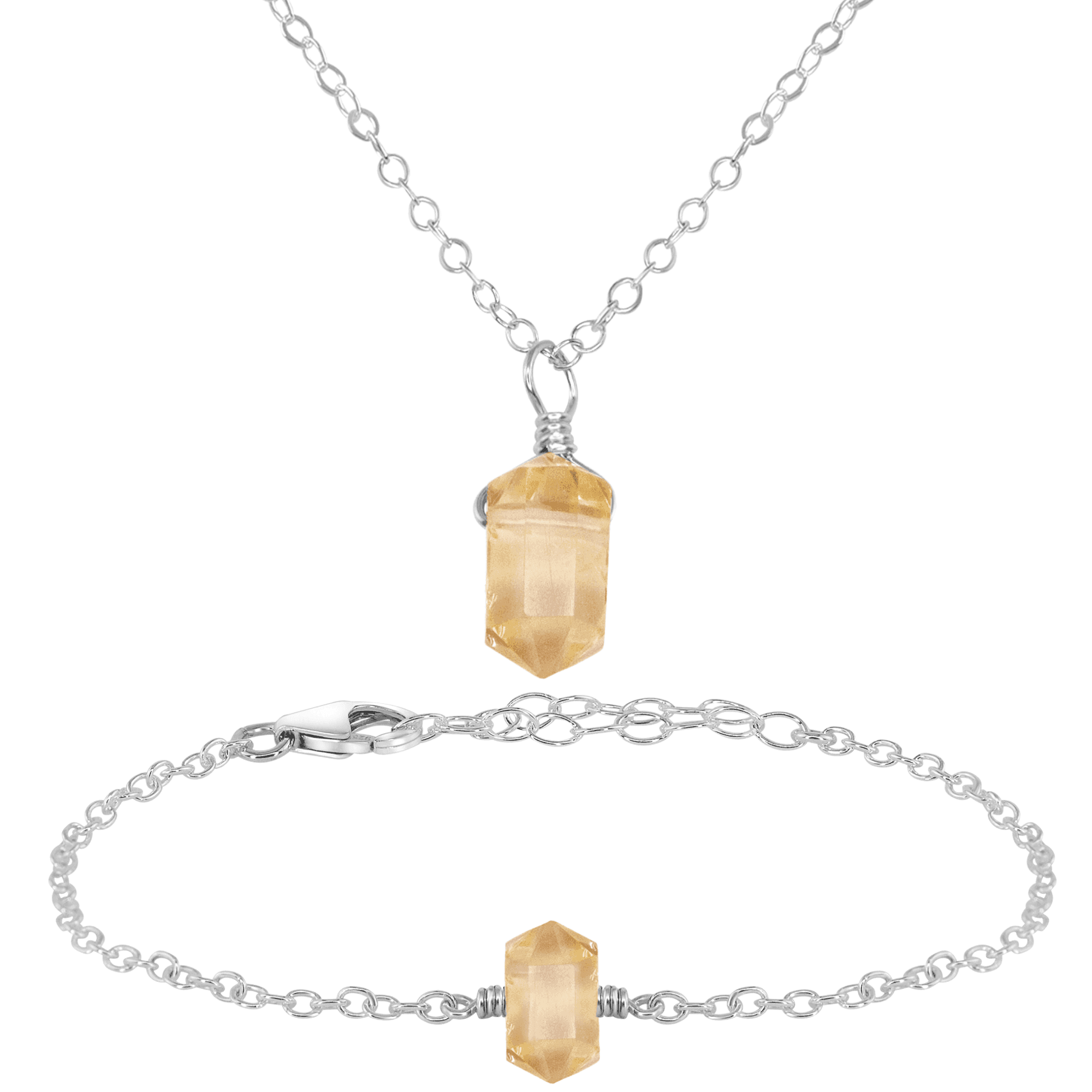 Citrine Double Terminated Crystal Necklace & Bracelet Set - Citrine Double Terminated Crystal Necklace & Bracelet Set - Sterling Silver - Luna Tide Handmade Crystal Jewellery