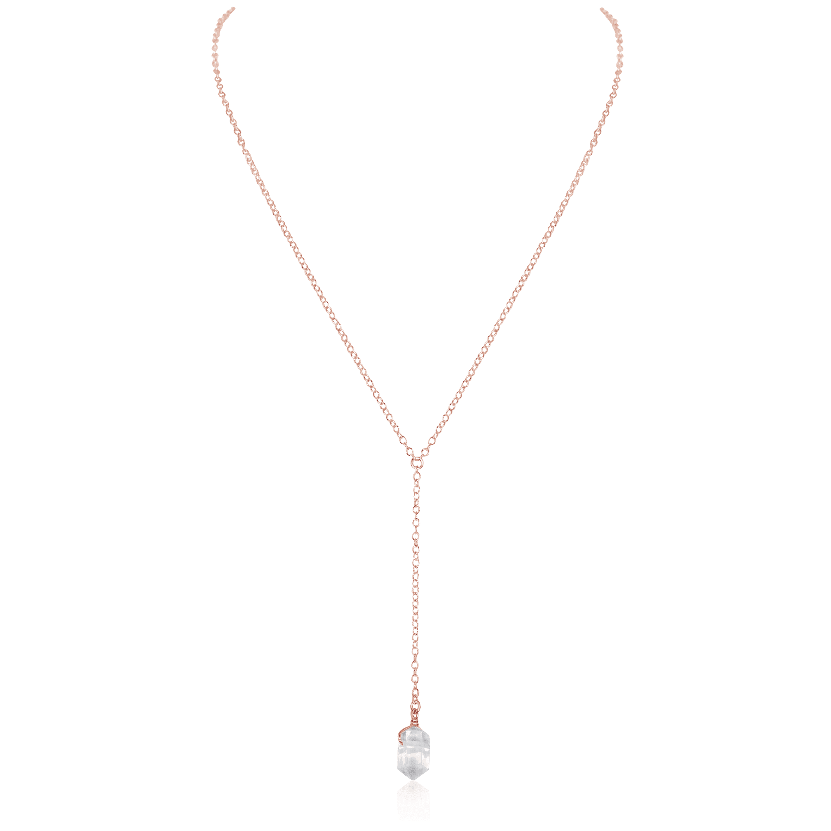 Crystal Quartz Double Terminated Mini Crystal Point Lariat Necklace - Crystal Quartz Double Terminated Mini Crystal Point Lariat Necklace - 14k Gold Fill - Luna Tide Handmade Crystal Jewellery