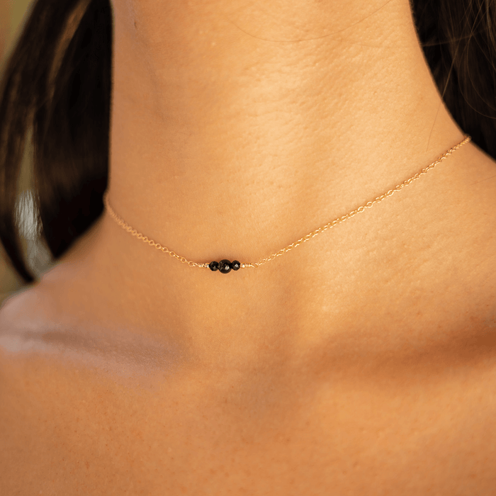 Dainty Black Tourmaline Gemstone Choker Necklace - Dainty Black Tourmaline Gemstone Choker Necklace - 14k Gold Fill - Luna Tide Handmade Crystal Jewellery